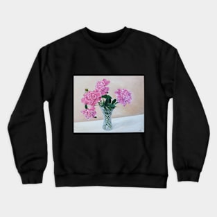 Peonies in glass vase of water Crewneck Sweatshirt